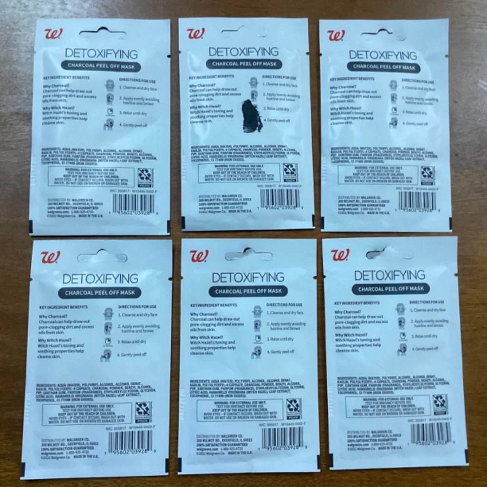 Walgreens Detoxifying Charcoal Peel Off Masks 14.7 ml 6 pack New